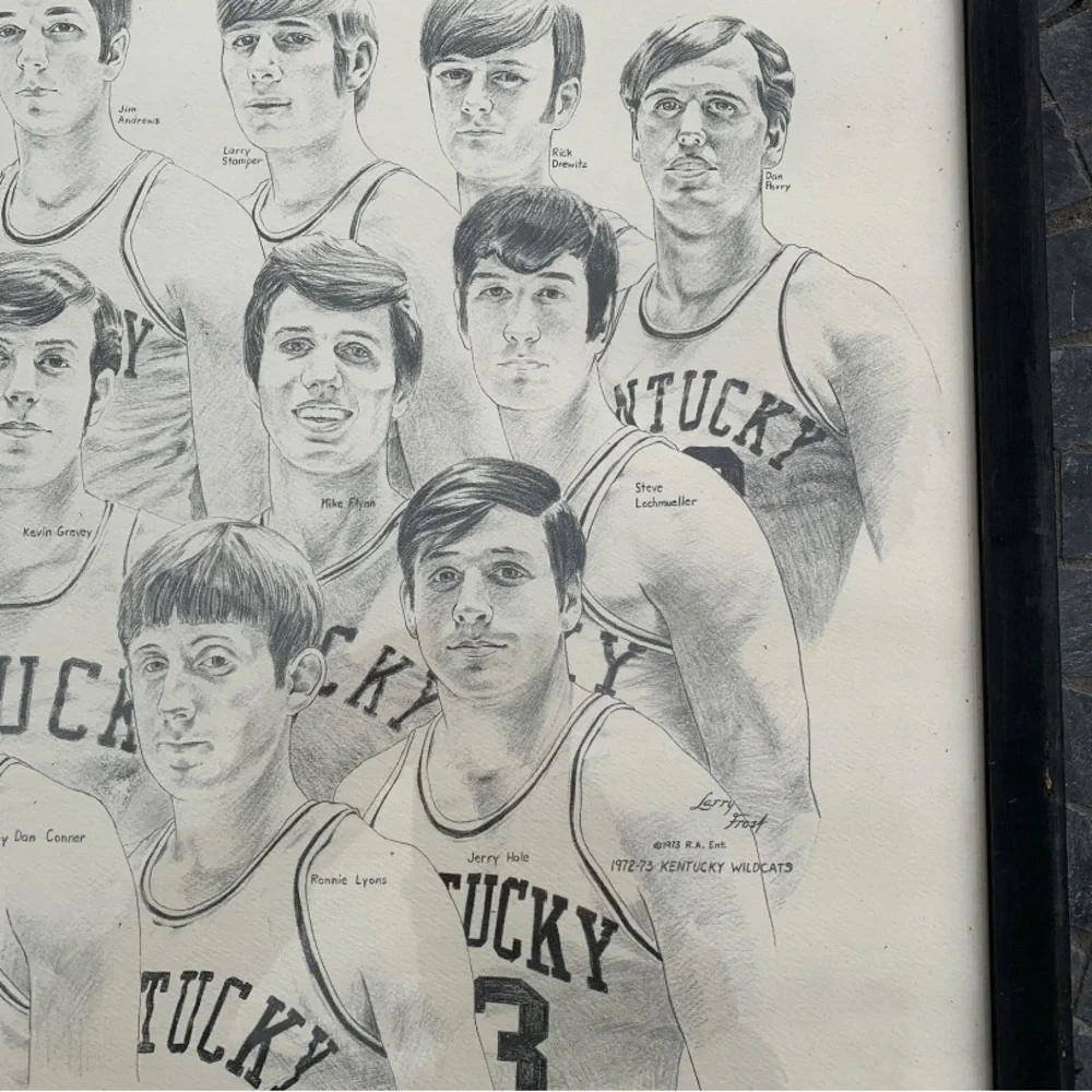 Vintage 1972 1973 Kentucky Wildcats Basketball Print Larry Frost Joe B. Hall